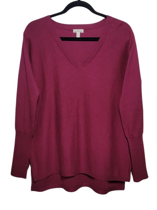 Garnet Hill Sweaters - Garnet Hill Organic Cotton V-Neck Sweater Magenta Small Quiet Luxury